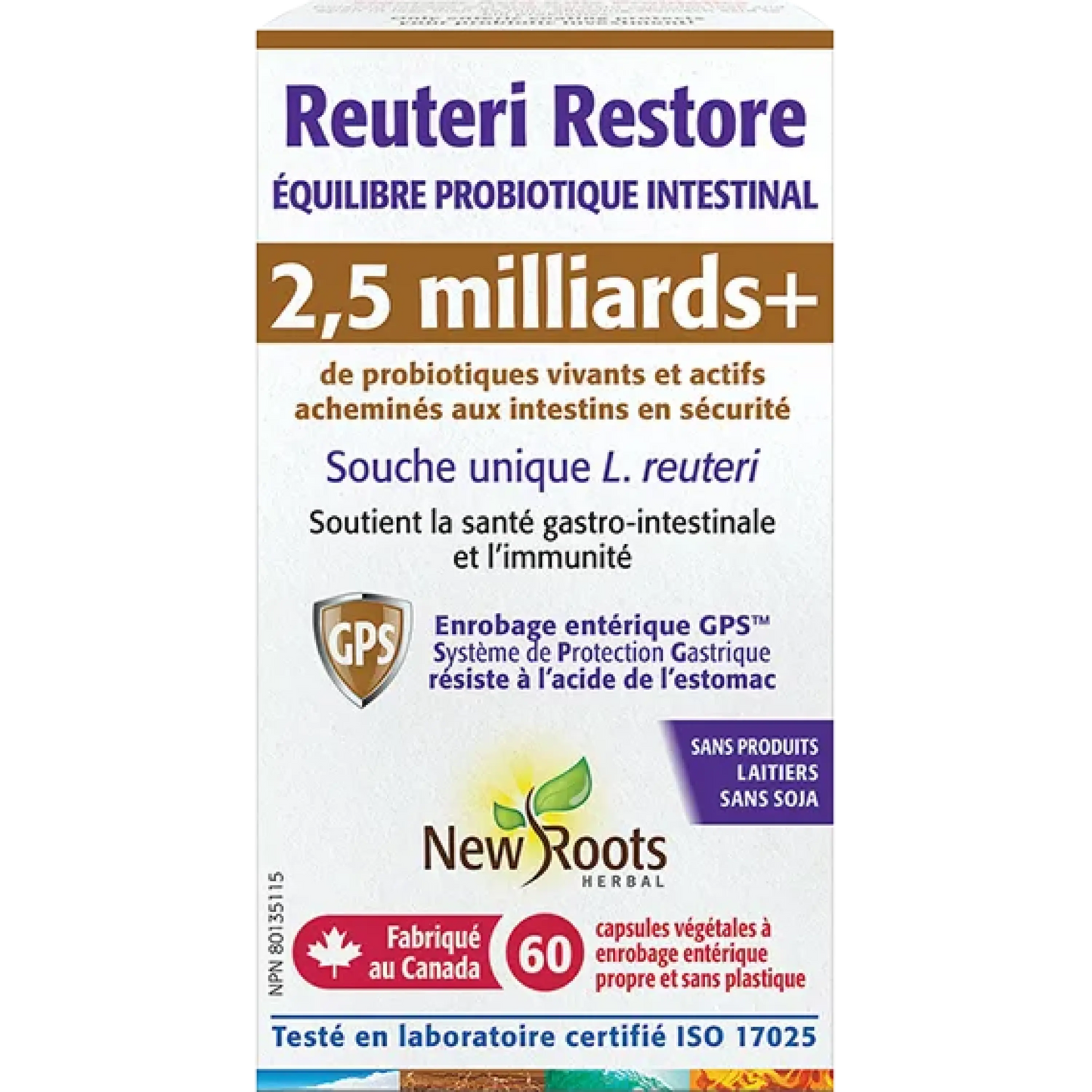 Reuteri restore équilibre probiotique intestinal 2.5milliards 60capsules