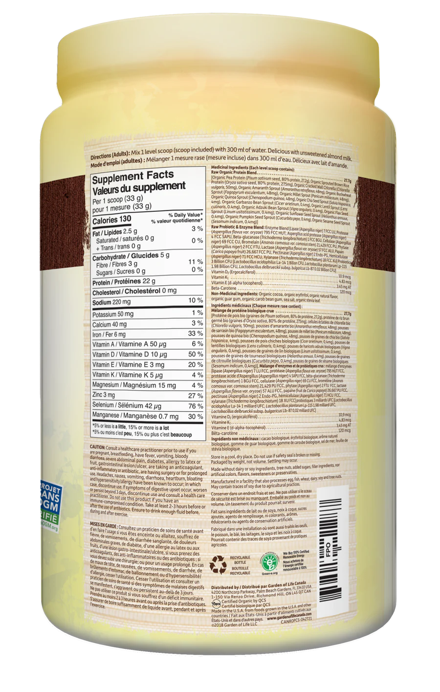 Protéine biologique crue saveur chocolat 660g