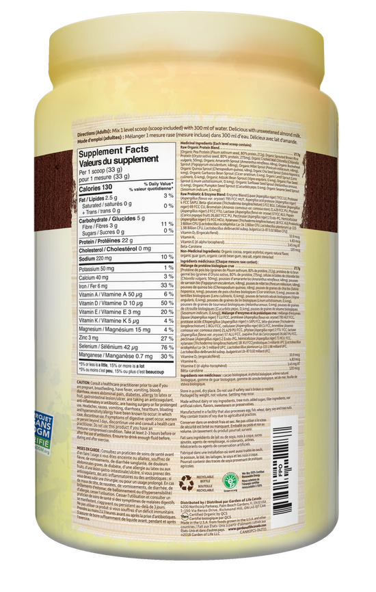 Protéine biologique crue saveur chocolat 660g