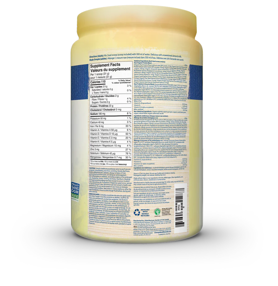 Protéine biologique crue saveur de vanille 620g