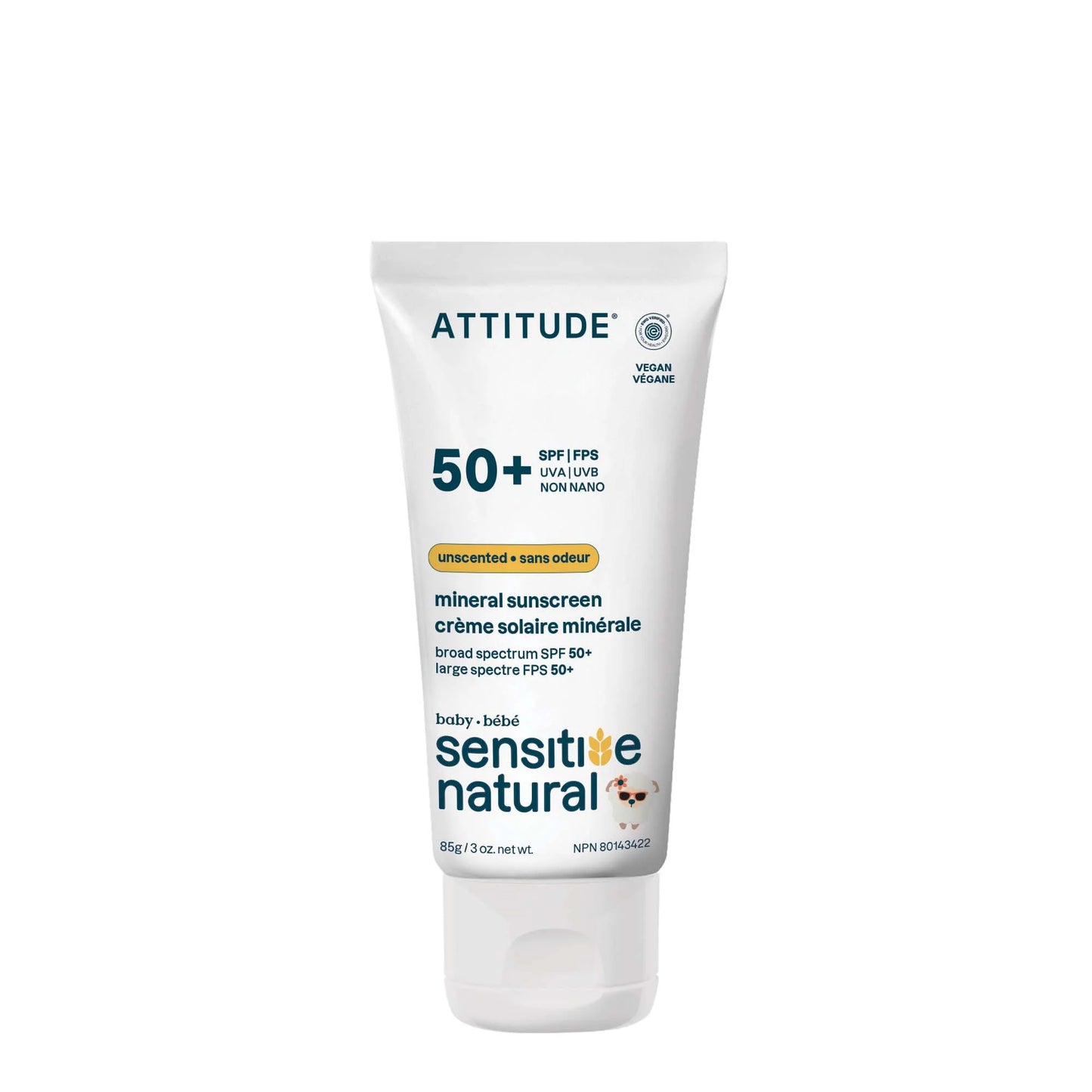 Crème solaire minéral sans odeur pour bébé Sensitive Natural 85g