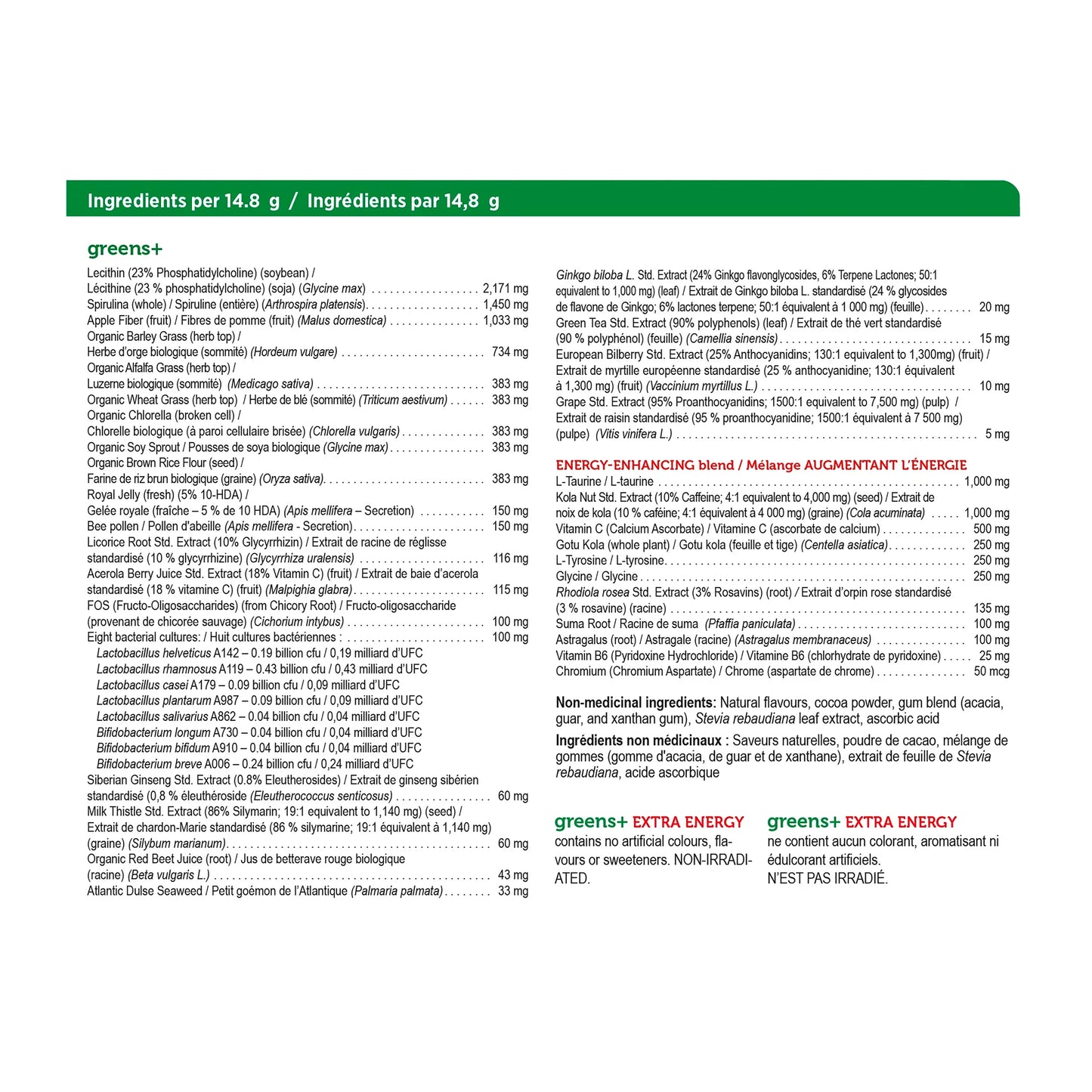 Greens + énergie super aliment saveur de chocolat 444g