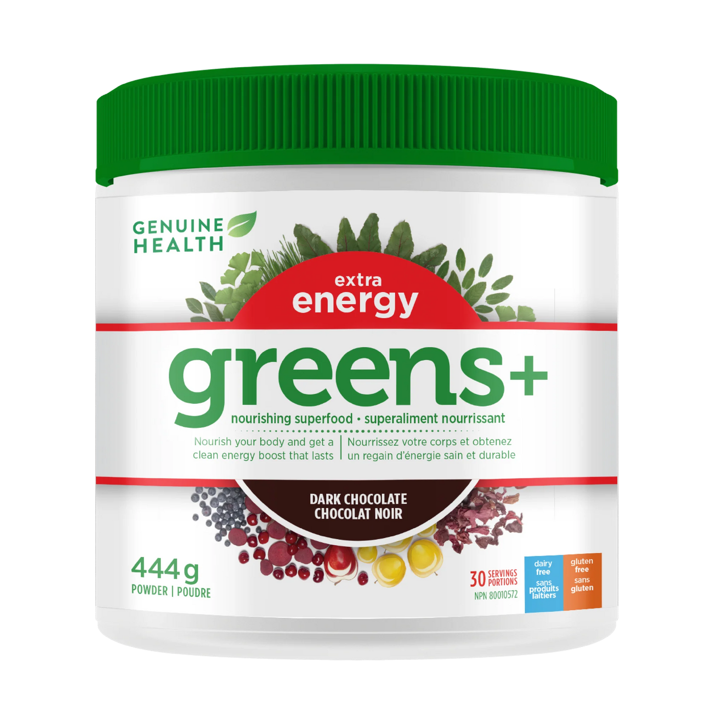 Greens + énergie super aliment saveur de chocolat 444g