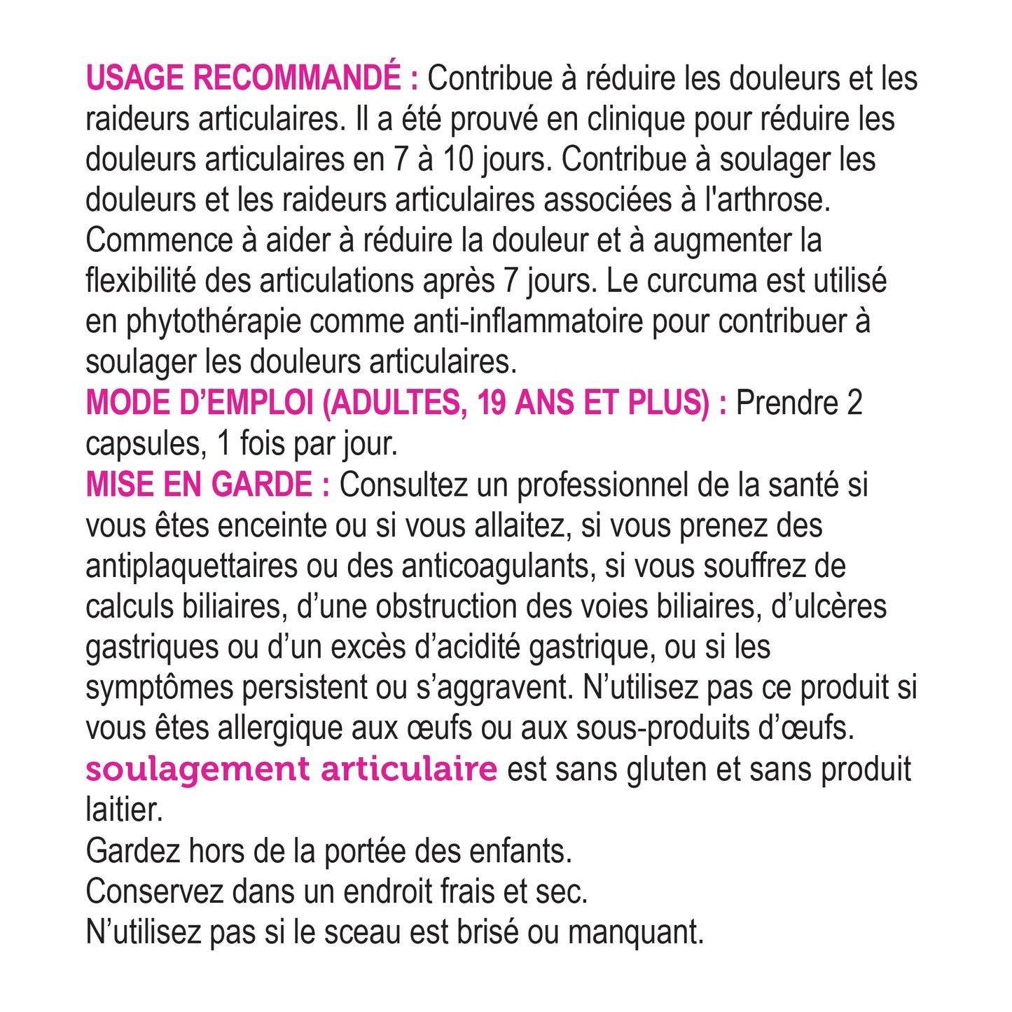 Soulagement rapide des articulaires 60 capsules