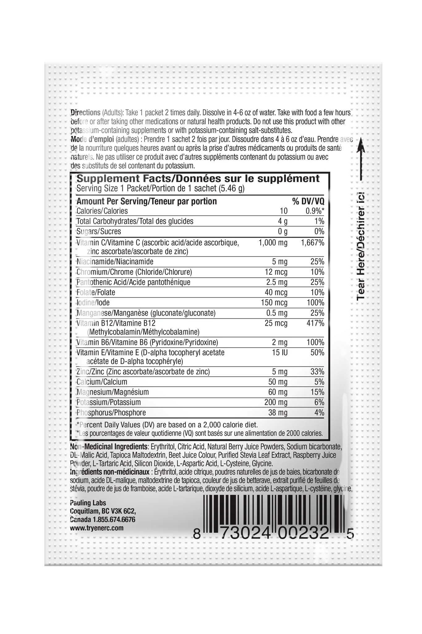 Ener-C sans sucre saveur de baies mélangées 30sachets