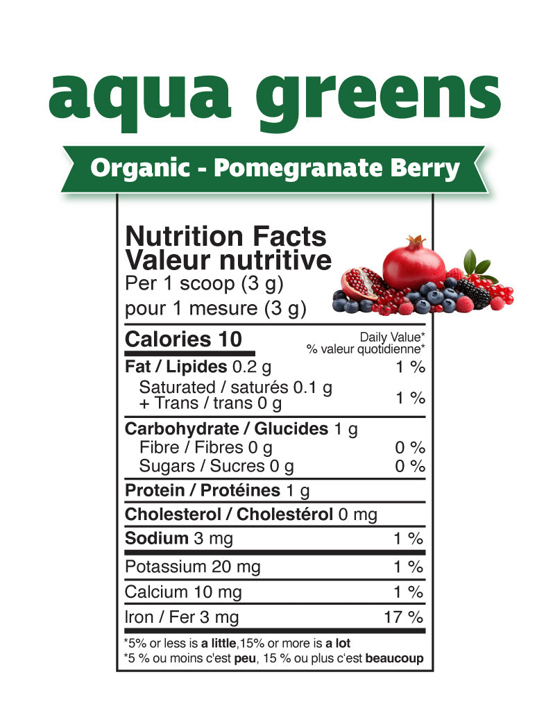 AquaGreens spiruline et Chlorelle saveur grenade baies 200g