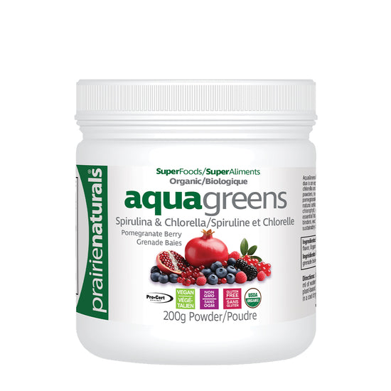 AquaGreens spiruline et Chlorelle saveur grenade baies 200g