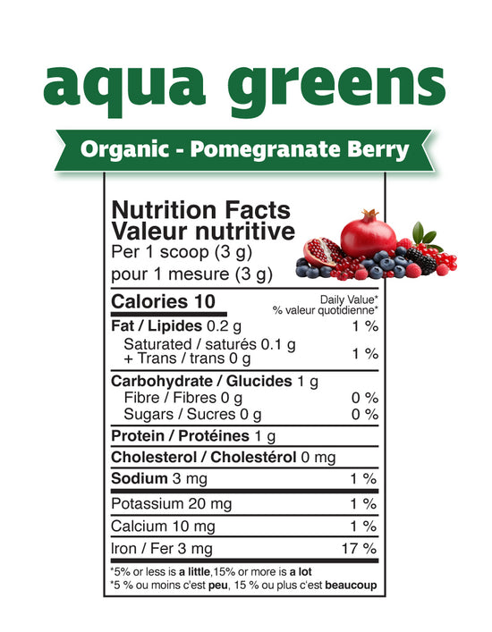 AquaGreens spiruline et Chlorelle saveur grenade baies 200g