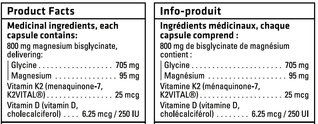 Bisglycinate de magnésium + vitamine K2 et D3 120capsules