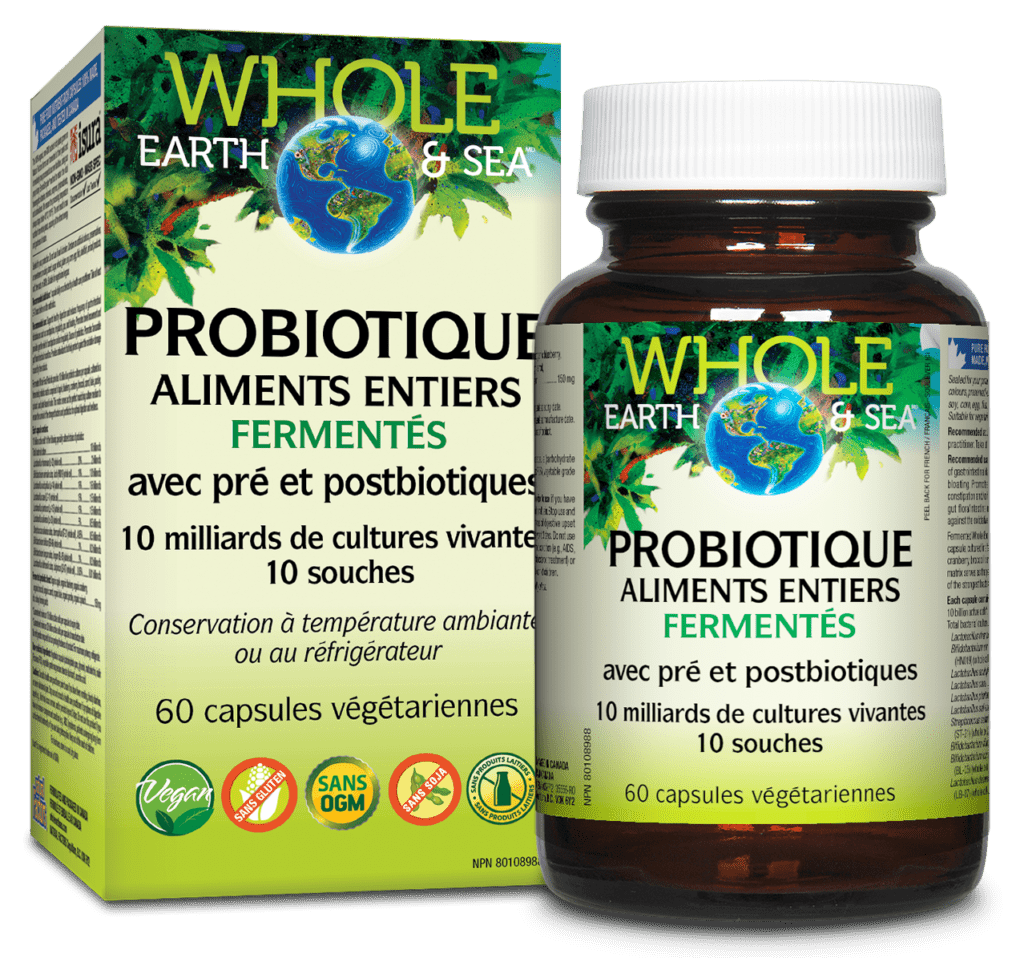 Probiotique aliment entiers fermentés avec pré et postbiotiques 60capsules